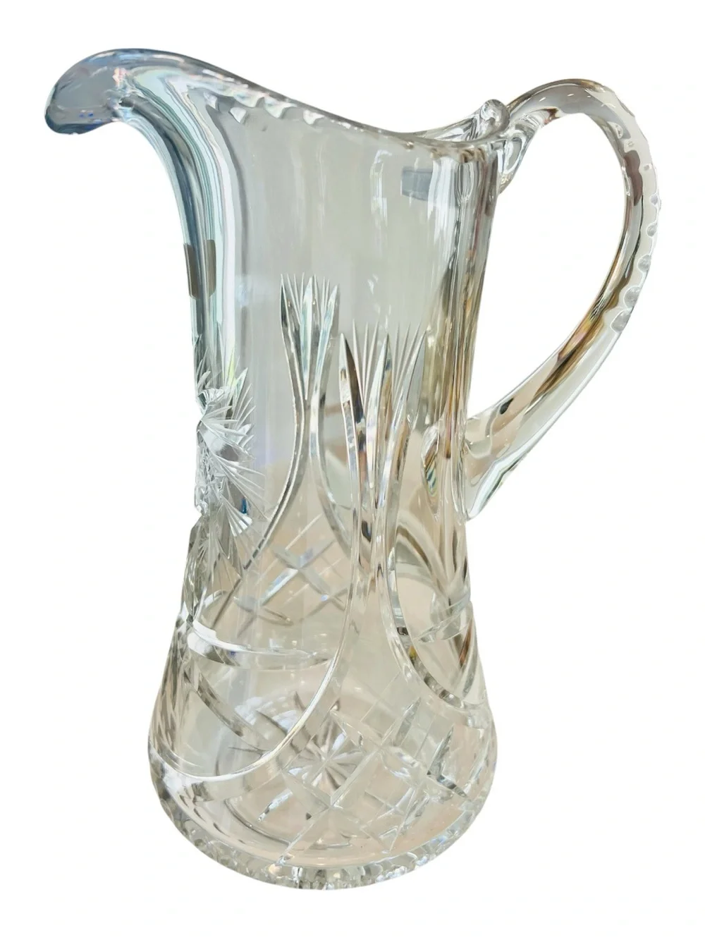 Vintage Lausitzer Glas 24% Lead Crystal 10” Pitcher Hand Cut East Germany GDR